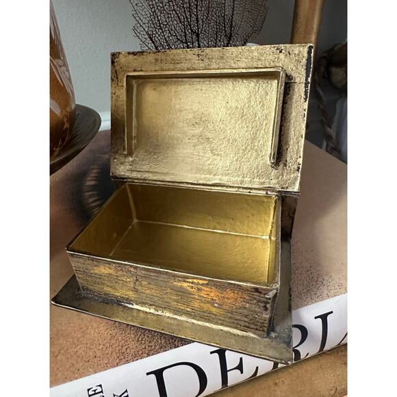 Vintage Gold Gilt Book-Shaped Trinket Box paper mache miniature ornate 4.5x3” - Picture 5 of 16